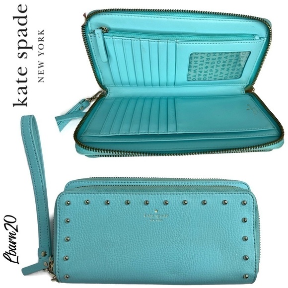 Kate Spade Atoll Tiffany Blue Studded Large Wallet with Coin Zippered RARE color - Picture 7 of 7